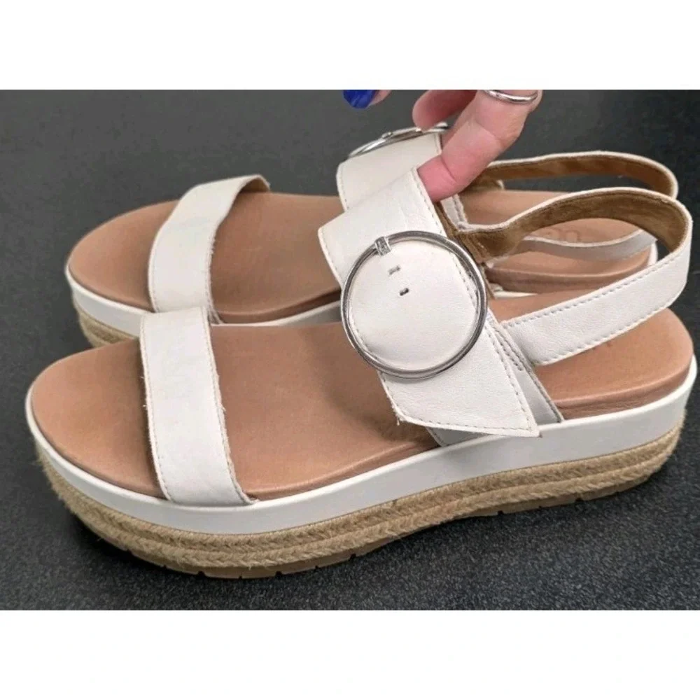 UGG Women 9 White April Espadrille Wedge Platform Buckle Sandals Coastal Cottage